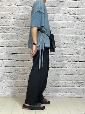 「LILL（リル）のアイテム（スラックス）」を使った、まさきさん（メンズ・167cm）の夏コーディネート