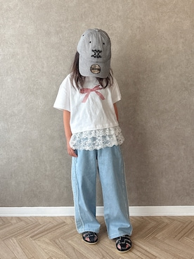 「NEW ERA（ニューエラ）の【NEW ERA×dazzlin】9TWENTY（キャップ）」を使った、Ninaさん（キッズ・110cm）の夏コーディネート