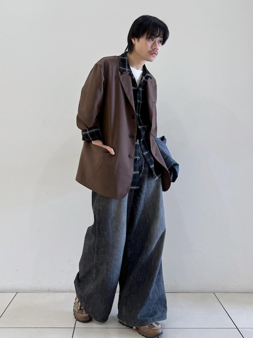 〈数量限定追加〉【WILD LIFE TAILOR】オンブレチェック ドレープ オーバーシャツ