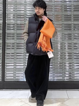 「アイテム（ダウンベスト）」を使った、Ryu Miyazakiさん（メンズ・167cm）の冬コーディネート