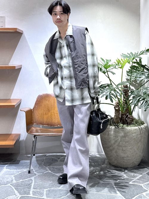 WILD LIFE TAILOR】オンブレチェック ドレープ オープンカラー
