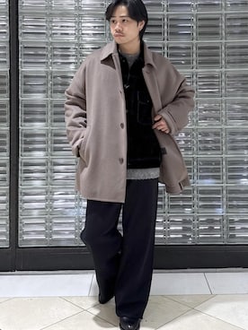 「アイテム（ステンカラーコート）」を使った、Ryu Miyazakiさん（メンズ・167cm）の秋コーディネート