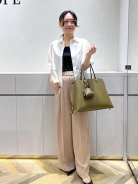 「ROPE'（ロペ）の【洗える・カセット服】ライトトリアセイージーワイドパンツ/お仕事・通勤・セットアップ対応（その他パンツ）」を使った、Yuukaさん（レディース・160cm）の夏コーディネート