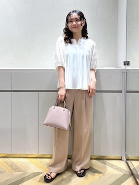 「ROPE'（ロペ）の【洗える・カセット服】ライトトリアセイージーワイドパンツ/お仕事・通勤・セットアップ対応（その他パンツ）」を使った、Yuukaさん（レディース・160cm）の夏コーディネート