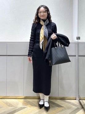 「ROPE'（ロペ）のストレッチレースカットソー/イージーケア（Tシャツ/カットソー）」を使った、Yuukaさん（レディース・160cm）の冬コーディネート