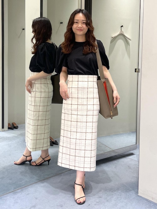 セール】【洗える】ツイードチェック ポケット付きタイトスカート  