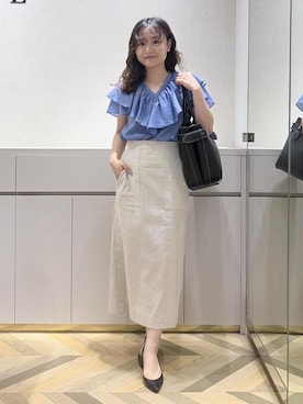 「E'POR（エポール）の【E'POR】A BAG Large/A4対応・通勤（トートバッグ、ブラック系）」を使った、Yuukaさん（レディース・160cm）の夏コーディネート