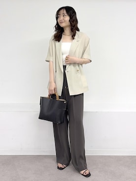 「ROPE'（ロペ）の【E'POR】BAMBOO BAG Medium/軽量・通勤・26SS新色（ハンドバッグ、ブラック系）」を使った、Yuukaさん（レディース・160cm）の春コーディネート