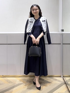 「ROPE'（ロペ）のLEVITA ニットワンピース/接触冷感・イージーケア（ワンピース、ブルー系）」を使った、Yuukaさん（レディース・160cm）の春コーディネート