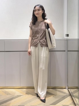 「ROPE'（ロペ）の【E'POR】Y BAG Large/A4対応・通勤・26SS（トートバッグ、ホワイト系）」を使った、Yuukaさん（レディース・160cm）の夏コーディネート