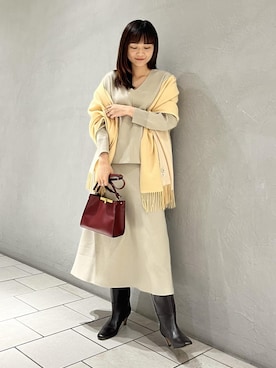 「ROPE'（ロペ）のカシミヤブレンド RPロゴリバーストール（ストール/ショール）」を使った、Yuukaさん（レディース・160cm）の秋コーディネート