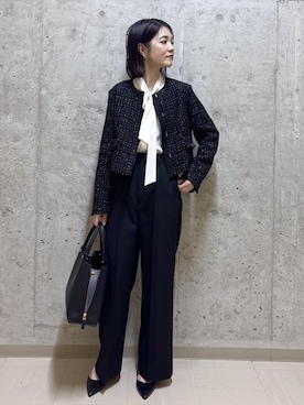 「アイテム（ノーカラージャケット）」を使った、NAOKOさん（レディース・163cm・40代）の冬コーディネート