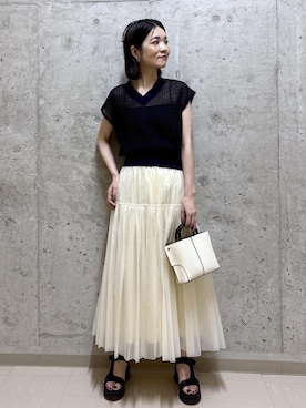 「E'POR（エポール）の【E'POR】BAMBOO BAG Mini 【超軽量】【25AW】（ハンドバッグ、ホワイト系）」を使った、NAOKOさん（レディース・163cm）の春コーディネート