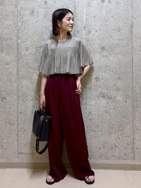 「ROPE'（ロペ）の【洗える・カセット服】ライトトリアセイージーワイドパンツ/お仕事・通勤・セットアップ対応（その他パンツ）」を使った、NAOKOさん（レディース・163cm）の夏コーディネート
