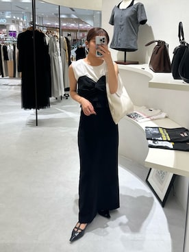「CAPRICIEUX LE'MAGE（カプリシューレマージュ）のドットレイヤードT（Tシャツ/カットソー、ブラック系）」を使った、nonoka_lemageさん（レディース・155cm）の夏コーディネート