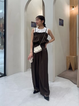 「CAPRICIEUX LE'MAGE（カプリシューレマージュ）の【オケージョンにも】ドットロンパース（つなぎ/オールインワン、ブラウン系）」を使った、nonoka_lemageさん（レディース・155cm）の夏コーディネート
