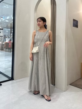 「CAPRICIEUX LE'MAGE（カプリシューレマージュ）のギャザーポケットワンピース（ワンピース、ホワイト系）」を使った、nonoka_lemageさん（レディース・155cm）の夏コーディネート