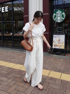 「CAPRICIEUX LE'MAGE（カプリシューレマージュ）のシャーリングホイップＴ（Tシャツ/カットソー、ホワイト系）」を使った、nonoka_lemageさん（レディース・155cm）の春コーディネート