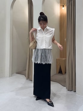 「CAPRICIEUX LE'MAGE（カプリシューレマージュ）のレースキャミ（キャミソール、ホワイト系）」を使った、nonoka_lemageさん（レディース・155cm）の春コーディネート