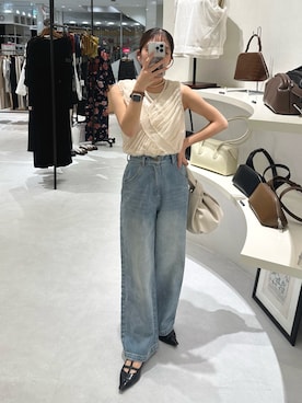 「CAPRICIEUX LE'MAGE（カプリシューレマージュ）の【3サイズ展開】ストレートルーズデニム（デニムパンツ）」を使った、nonokalemageさん（レディース・155cm・20代）の夏コーディネート