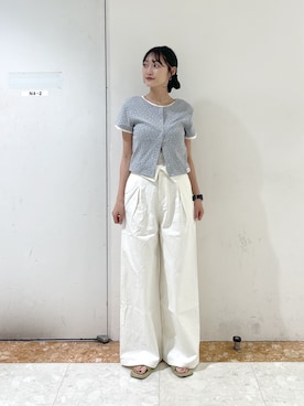 「w closet（ダブルクローゼット）の【レイヤード風】パターンメッシュレイヤードT　夏服（Tシャツ/カットソー、グレー系）」を使った、ミナさん（レディース・159cm）の夏コーディネート