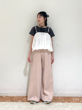 「w closet（ダブルクローゼット）のアイテム（Tシャツ/カットソー）」を使った、ミナさん（レディース・159cm）の夏コーディネート