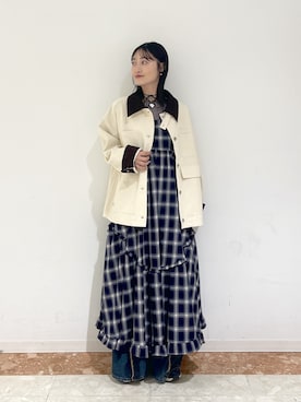 「w closet（ダブルクローゼット）の配色カバーオール（ブルゾン、ホワイト系）」を使った、ミナさん（レディース・159cm）の春コーディネート