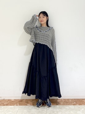 「w closet（ダブルクローゼット）のアソートティアードキャミワンピース（ワンピース、ブラック系）」を使った、ミナさん（レディース・159cm）の春コーディネート