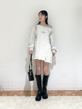 「w closet（ダブルクローゼット）の【体型カバー/初秋マスト】レースメロウスウェット（スウェット、ホワイト系）」を使った、ミナさん（レディース・159cm）の秋コーディネート