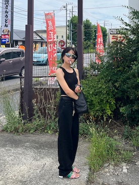 「アイテム（サングラス、グリーン系）」を使った、Tohさん（レディース・155cm）の夏コーディネート