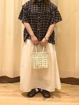 「オフホワイト」｜「アイテム（サンダル）」を使った、Natsuさん（レディース・152cm）の夏コーディネート