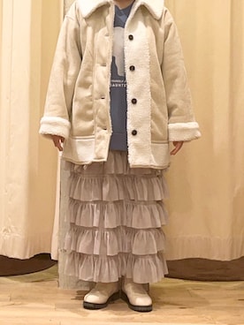 「ティアードスカート」｜「アイテム（ノーカラージャケット）」を使った、Natsuさん（レディース・152cm）の秋コーディネート