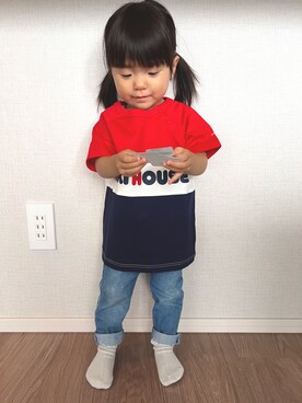 「MIKI HOUSE（ミキハウス）のアイテム（Tシャツ/カットソー）」を使った、nanachanmamaさん（キッズ・80cm）の夏コーディネート