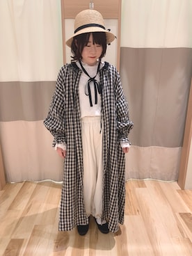 「2wayワンピース」｜「アイテム（帽子）」を使った、なかむらさん（レディース・152cm）の冬コーディネート