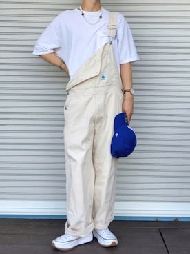 「アイテム（サロペット/オーバーオール、ホワイト系）」を使った、JOTAROさん（メンズ・173cm）の秋コーディネート