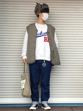 「niko and...（ニコアンド）のアイテム（ノーカラージャケット）」を使った、JOTAROさん（メンズ・173cm）の秋コーディネート