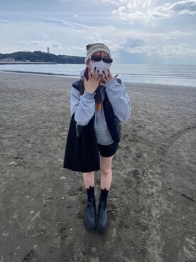 「GU（ジーユー）のアイテム（ブーツ、ブラック系）」を使った、kirariさん（レディース・163cm）の夏コーディネート