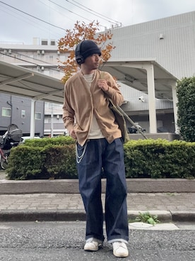 「アイテム（ヘッドフォン/イヤホン）」を使った、記録さん（メンズ・163cm）の秋コーディネート