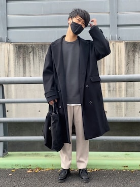 「EMMA  CLOTHES」｜「アイテム（チェスターコート）」を使った、mugimugiさん（メンズ・175cm）の冬コーディネート