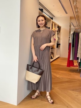 「green label relaxing（グリーンレーベルリラクシング）のアイテム（ワンピース）」を使った、松岡（matsuoka）さん（レディース・158cm）の夏コーディネート