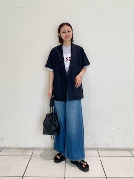 「green label relaxing（グリーンレーベルリラクシング）のアイテム」を使った、松岡（matsuoka）さん（レディース・158cm）の夏コーディネート