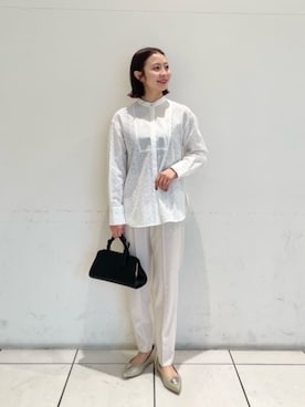 「green label relaxing（グリーンレーベルリラクシング）のアイテム（スラックス）」を使った、松岡（matsuoka）さん（レディース・158cm）の冬コーディネート