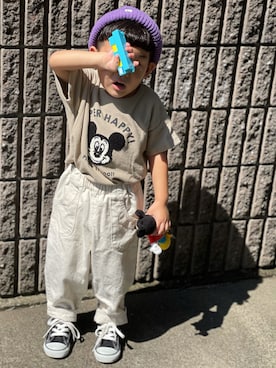 「petit main（プティマイン）のアイテム（ニットキャップ/ビーニー）」を使った、taros__u__さん（キッズ・100cm）の秋コーディネート