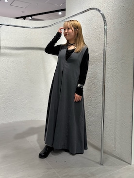 「KBF（ケイビーエフ）のドレープリボントップス（Tシャツ/カットソー、ブラック系）」を使った、miraiさん（レディース・152cm）の秋コーディネート