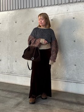 「KBF（ケイビーエフ）のマルチカラーサイクルニット（ニット/セーター、グレー系）」を使った、miraiさん（レディース・152cm）の冬コーディネート