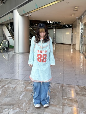 「CIAOPANIC（チャオパニック）のTee付きフラワーワッフルチュニックキャミワンピース（ワンピース、グリーン系）」を使った、さゎさん（レディース・158cm）の春コーディネート