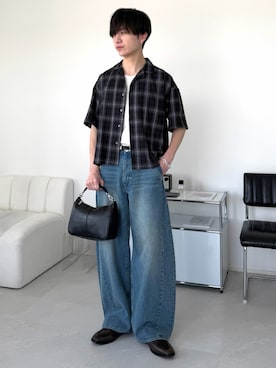 「LUENNA（ルエナ）の【LUENNA】Vintage Curve Denim Pants / ヴィンテージ カーブデニムパンツ（デニムパンツ、ブルー系）」を使った、るいさん（メンズ・179cm）の春コーディネート