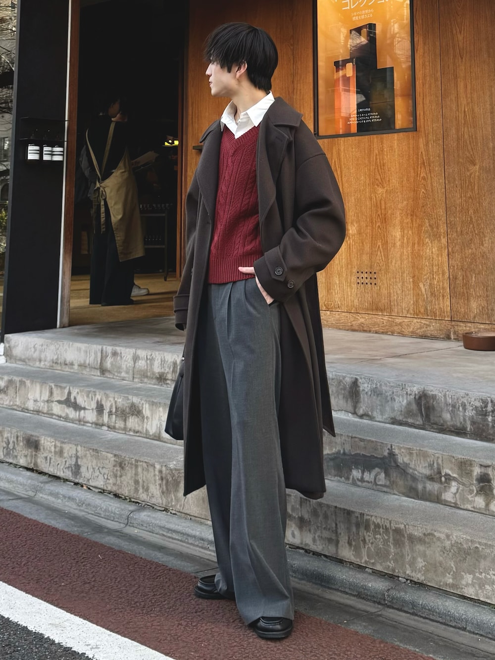 yozora CLEL テックメルトンルーズダブルチェスターコート グレー CLEL】Tech Melton Loose Double Chester Court/テックメルトン