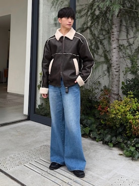 「アイテム（ムートンコート）」を使った、るいさん（メンズ・179cm）の秋コーディネート