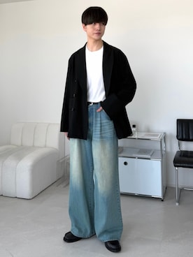 「LUENNA（ルエナ）の【LUENNA】One-Tuck Wide Straight Denim Pants / ワンタックワイドストレートデニムパンツ（デニムパンツ、ブルー系）」を使った、るいさん（メンズ・179cm）の春コーディネート